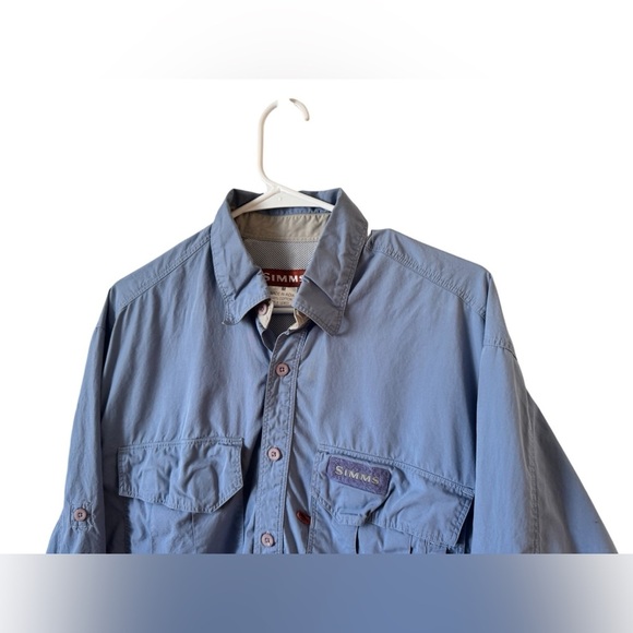 Simms Long sleeve Vented Guide Fishing Shirt Button Front Zip Pockets Blue M - Picture 4 of 16